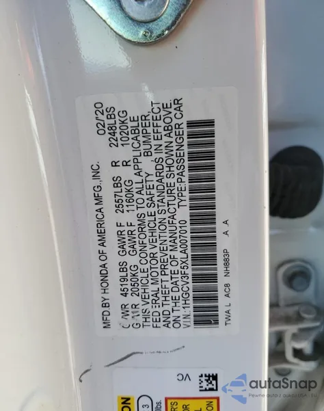 2020 Honda Accord Hybrid Exl z USA, uszkodzony, nr VIN 1HGCV3F5XLA007010